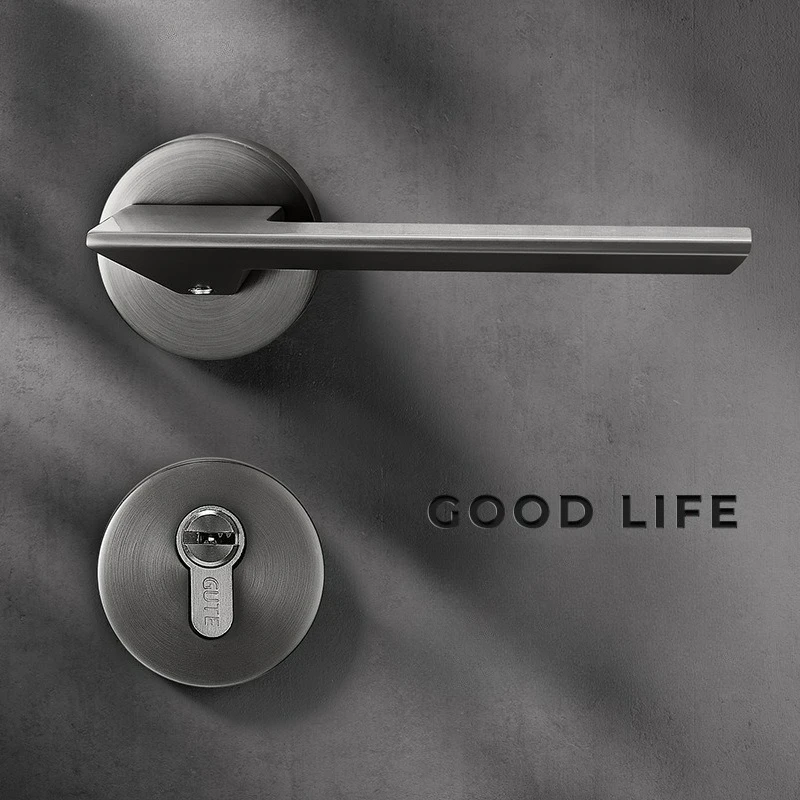 Indoor Bedroom Door Lock, Household Silent Wooden Door Handle, Nordic Minimalist Gray/black Lock