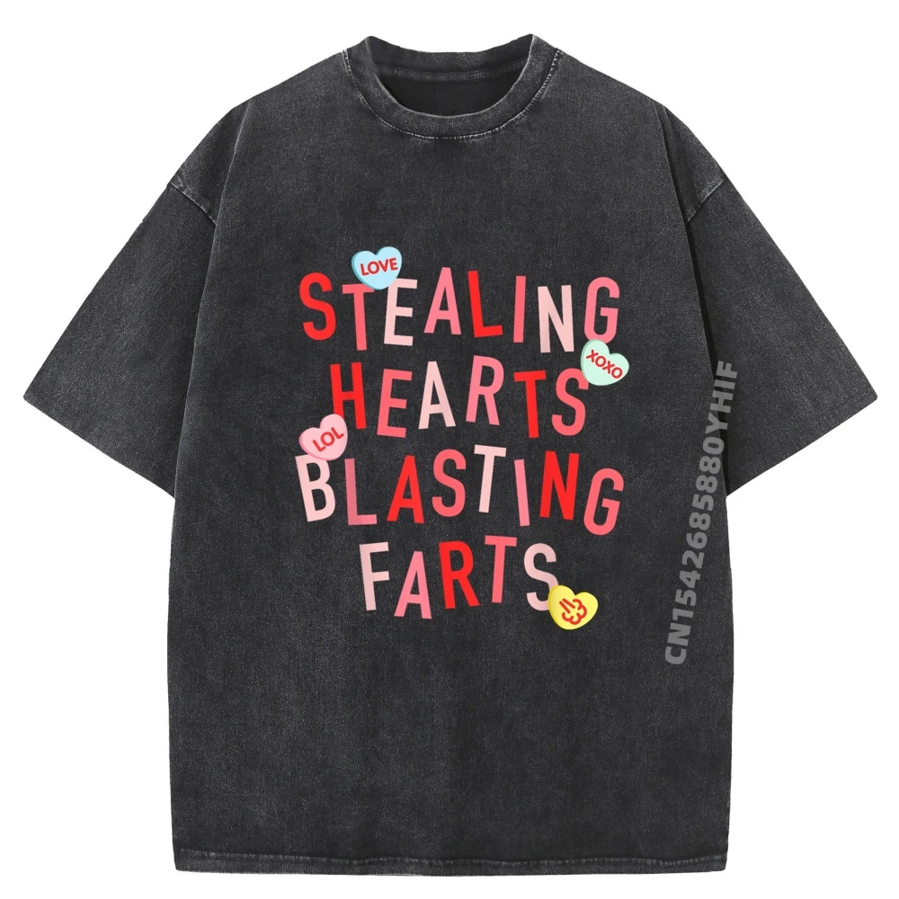 

Покрадающие сердца и взрывные пукает, забавная белая футболка с рисунком на День Святого Валентина, мужская стираная одежда для отдыха