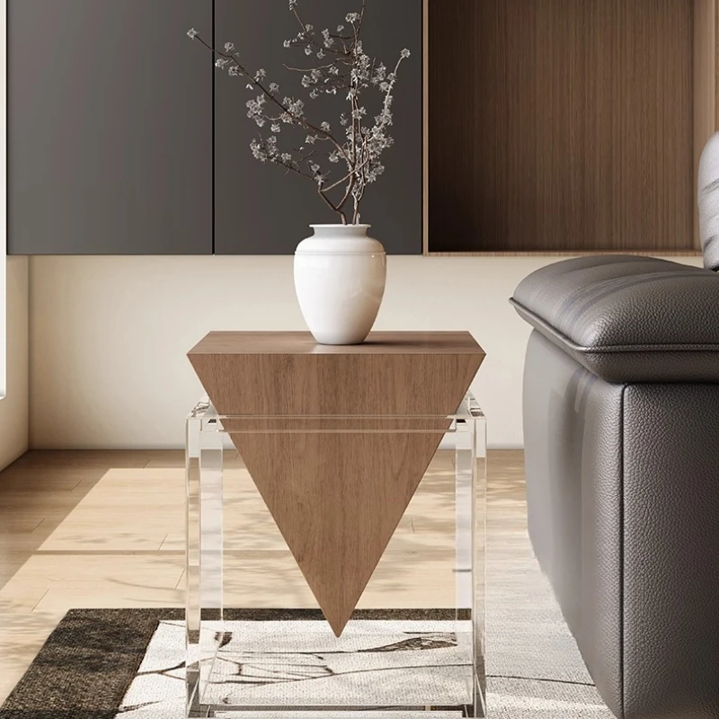 

Transparent acrylic suspended coffee table modern simple creative sofa next to small apartment living room corner creative shelf