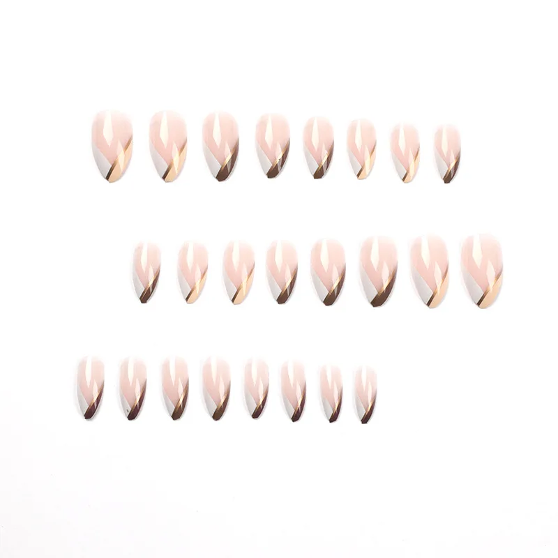 24Pcs Eagle beak armor False Nail White brown splicing oblique French style Wearable Manicure Press ON Nails Solid