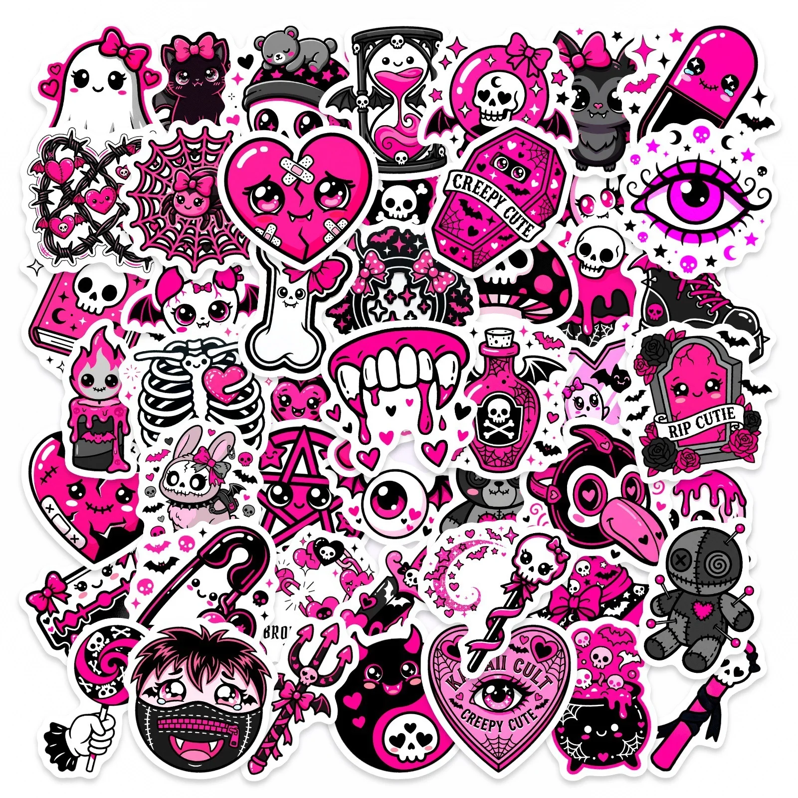 

50PCS Gothic Style Stickers Dark Cute Skull Love Handbook Material DIY Decorative Notebook iPad Waterproof Stickers Kids Toy