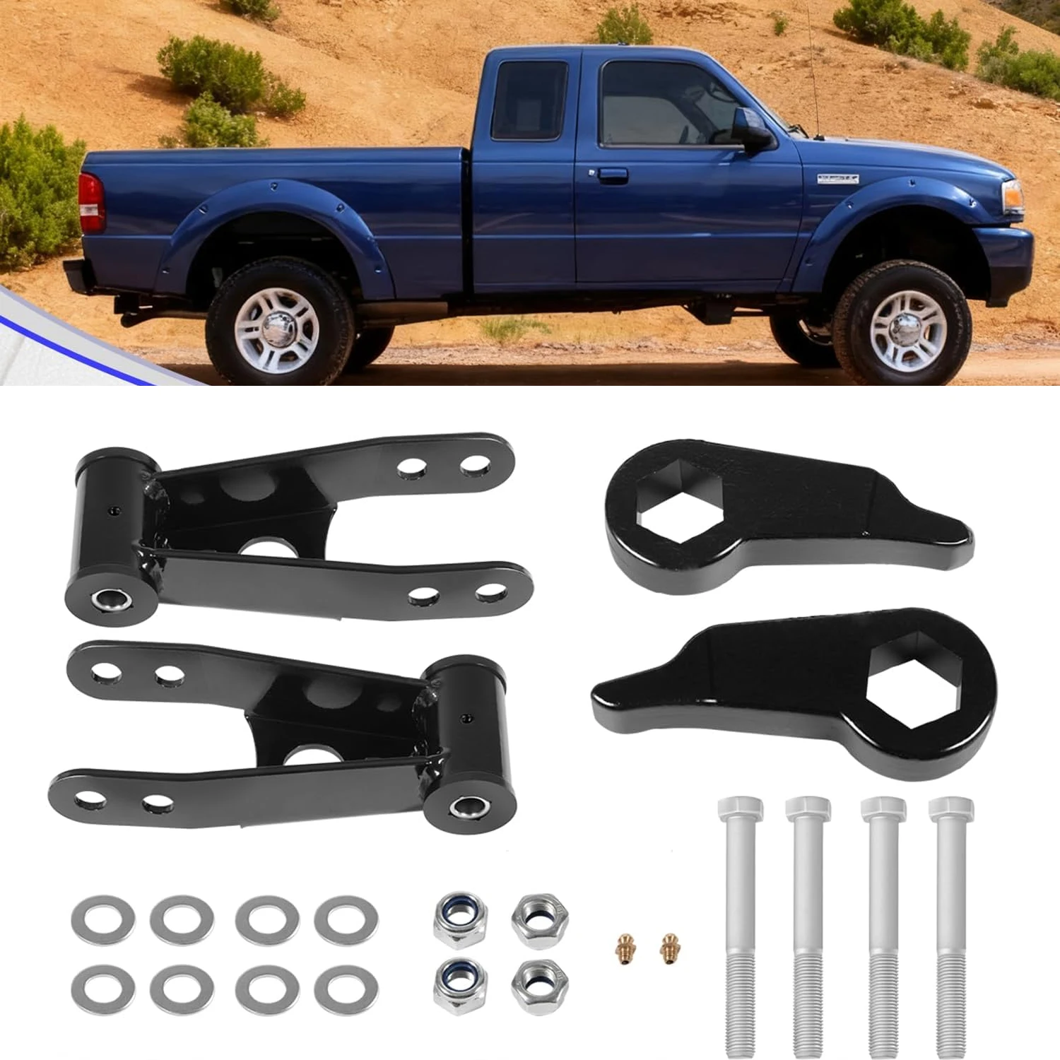 Adjustable Suspension 3' Front 2' Rear Leveling Full Lift Kit, for Ford Ranger 4X4 and 2WD Edge & Sport Models 1998-2011