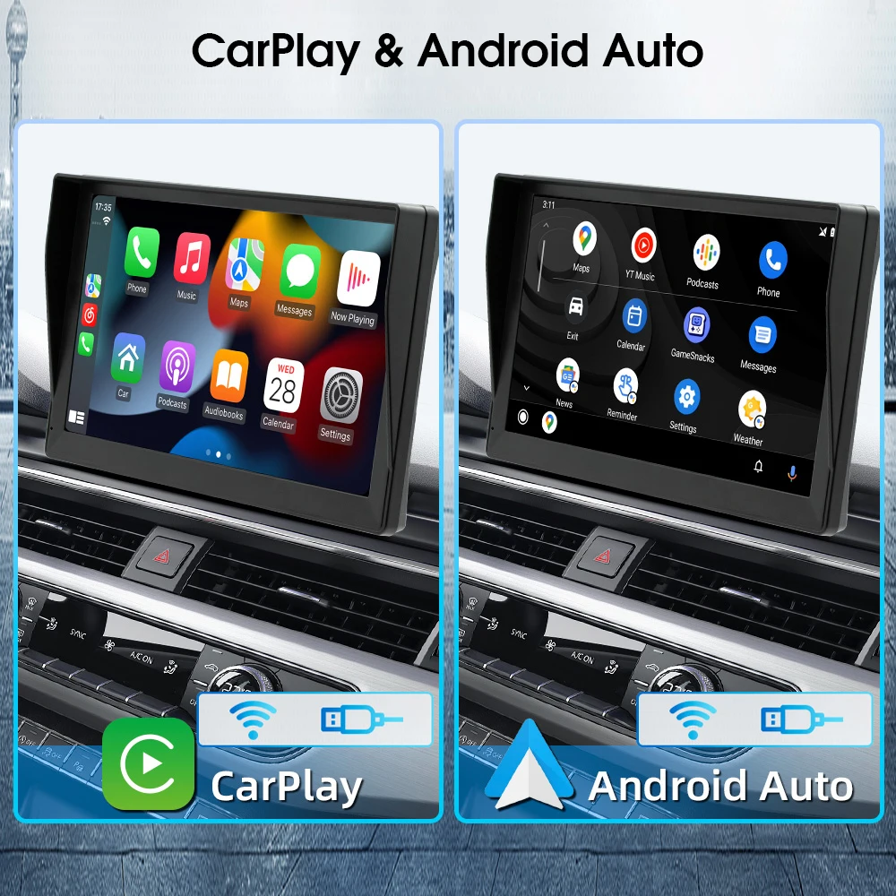 Wireless Carplay Monitor Android Auto Car Carplay Screen 9 Inch Rear Camera Monitor With Front DVR  Rear View Camera Multimedia