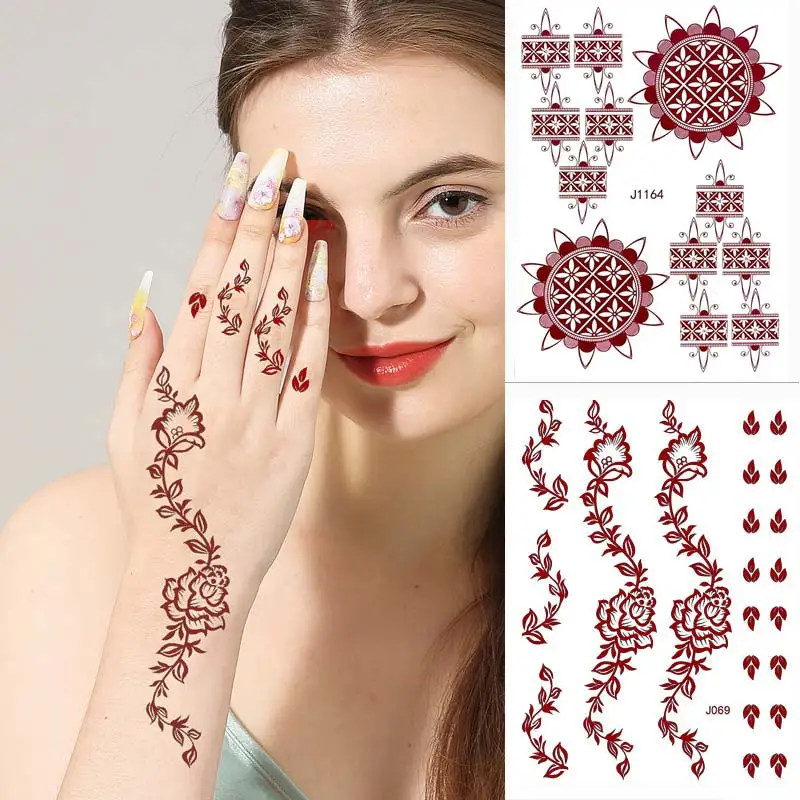 Braune Henna-Tattoo-Aufkleber, wasserdicht, temporäre Tattoos, Fake-Tattoo für Frauen, Körperkunst, Hena-Design, Mehndi-Aufkleber für die Hand