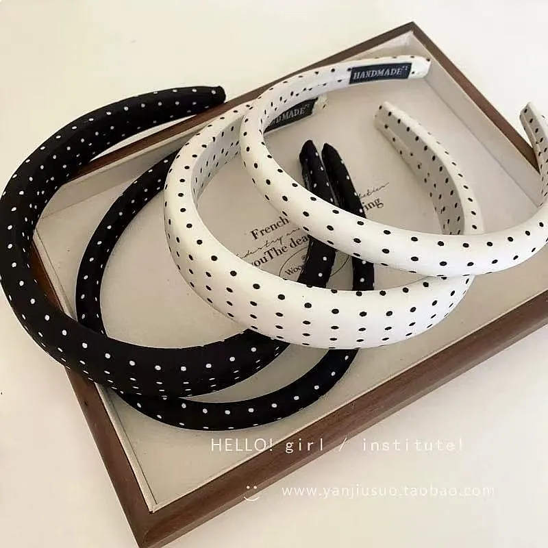 Retro Satin Polka Dot Sponge Headbands for Woman Fashion Temperament Hair Hoop Wash Face Hair Band Female Party Hair Accessories