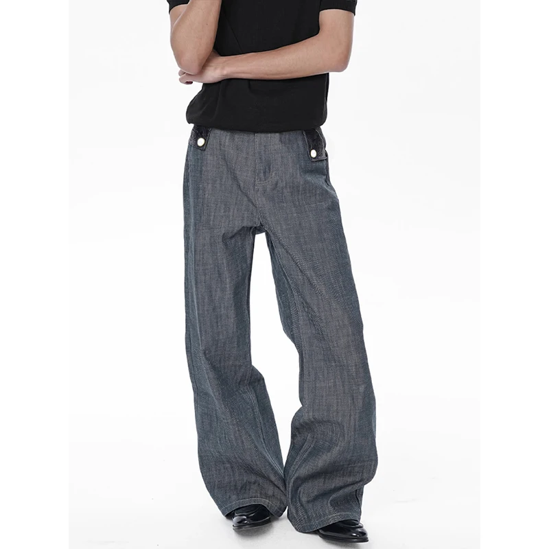 Summer Streetwear Vintage Loose Wide Leg Casual Pants Straight Cut Versatile Original Cow Denim Jeans Low Waist Embroidered