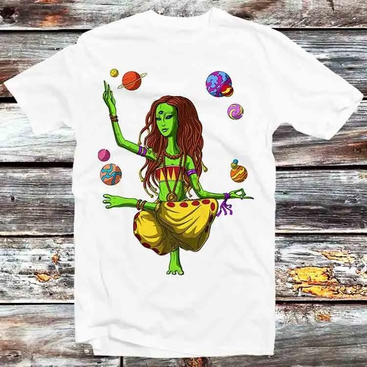 Alien Yoga Third Eye Psychedelic Zen Om Budha Godess T Shirt Vintage Retro Cool Cartoon Anime Top B716