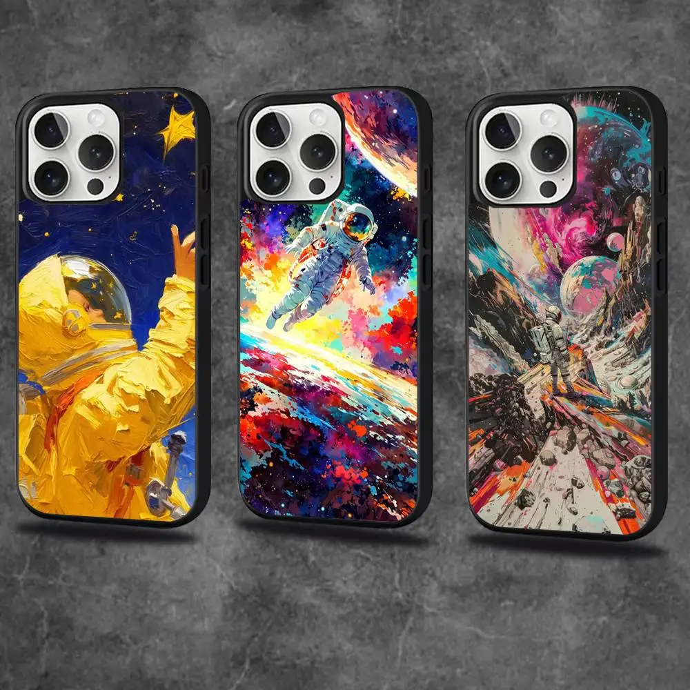 

Чехол для телефона с изображением астронавтов для iPhone 16,15,14,13,12,11, Pro, Max, Plus, Mini, SE4, E с магнитной беспроводной зарядкой Magsafe