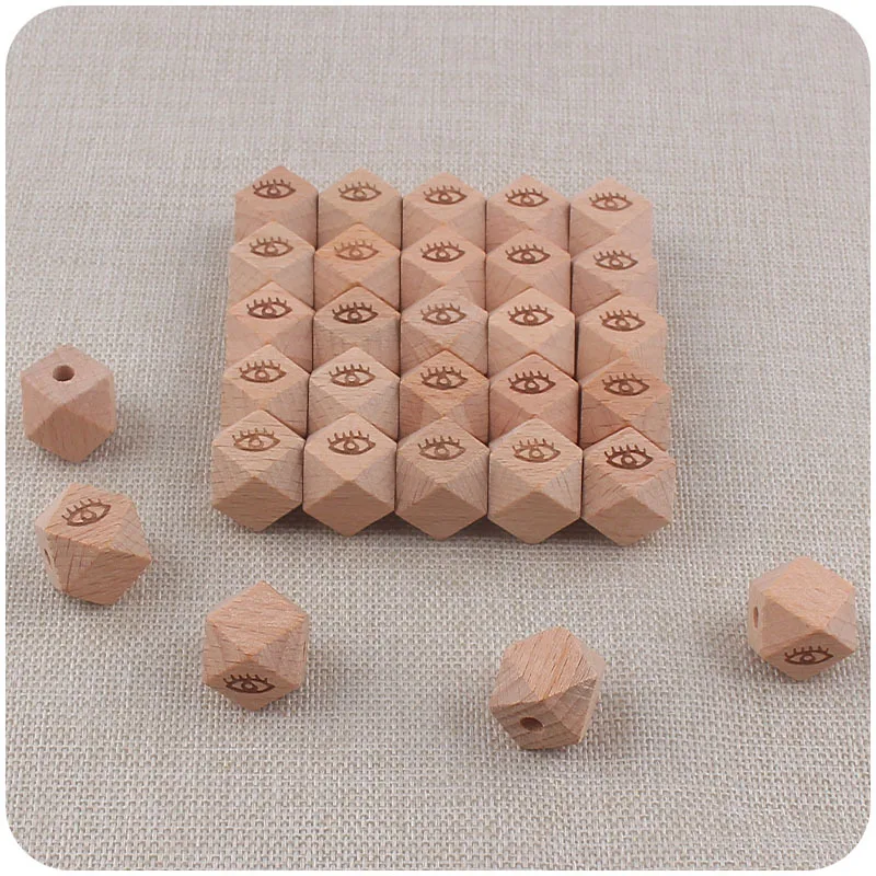 ABCPICK 20pc 16mm natural wood color beech with eyes grinding toy accessories DIY teething bracelet pacifier chain necklace