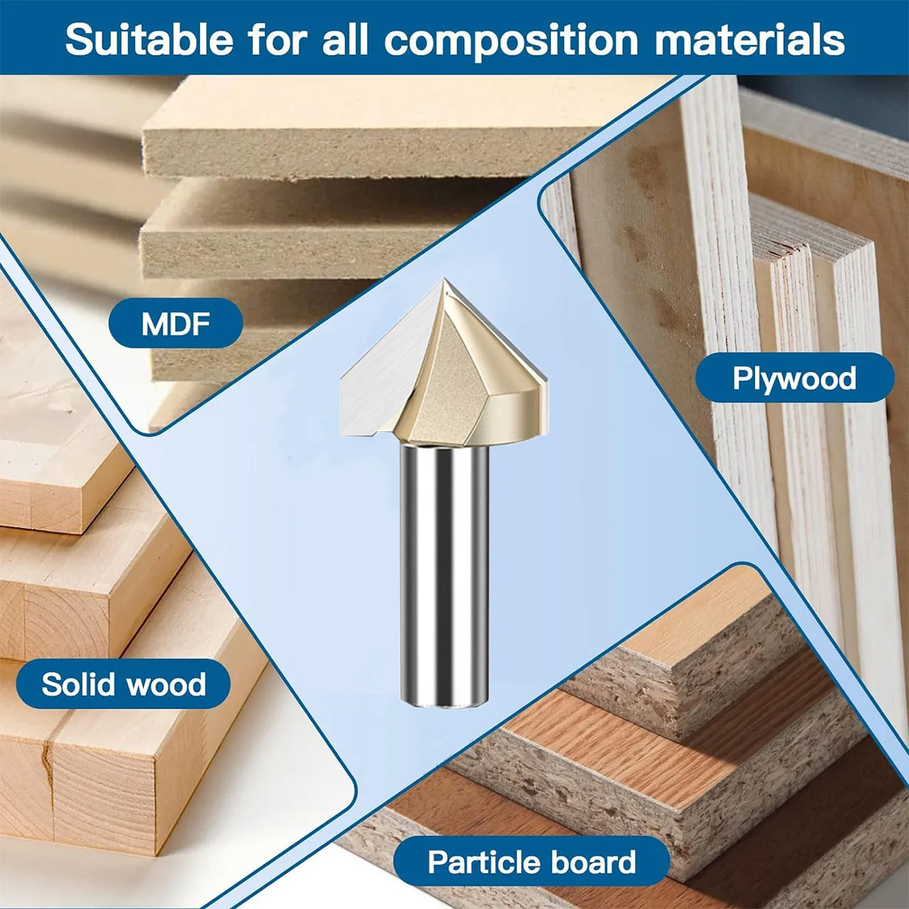 Tideway 90 Degrees V-type Woodworking Milling Cutter Carbide CNC Router Bit V Groove for Wood MDF Cutting Slotting Engraving