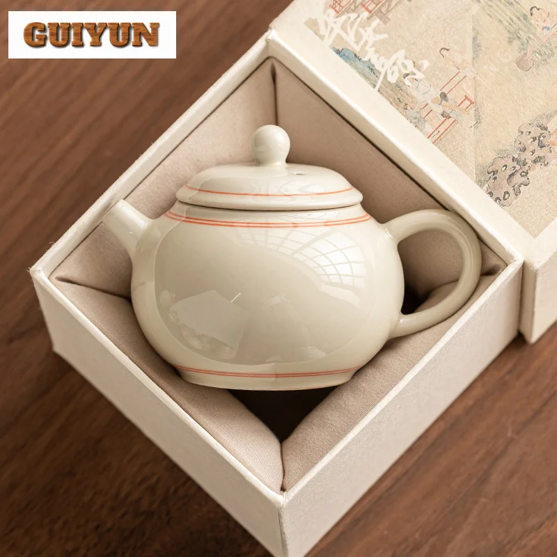 150ml Hand Drawn Double Line Ceramic Teapot Antique Plant Ash Galze Pot Tea Brewing Kettle Tieguanyin Tea Services Supplies Gift