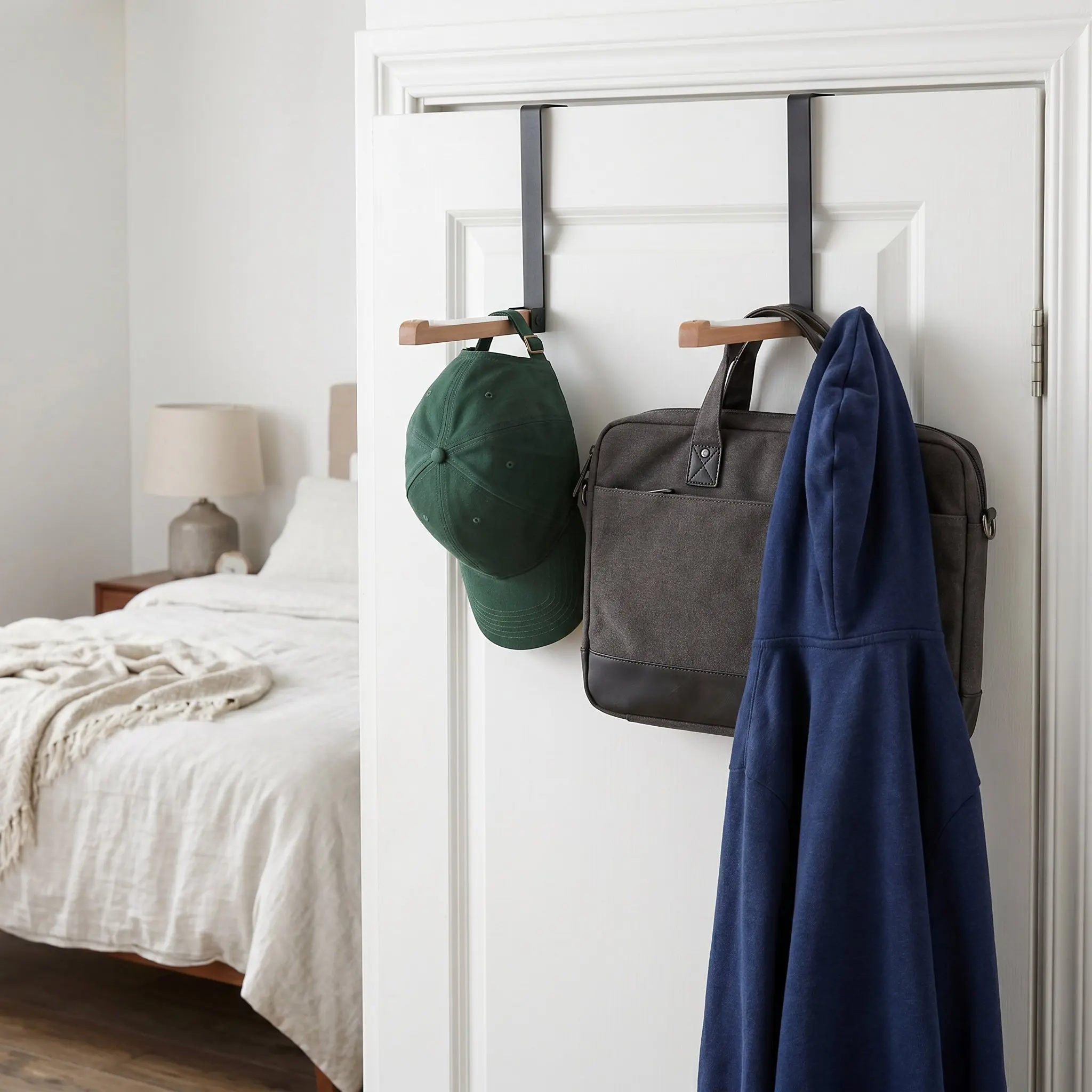 Over-the-Door Coat Rack – Foldable Heavy-Duty White Bathroom Organizer with Anti-Slip Pads, No-Drill Towel Hook