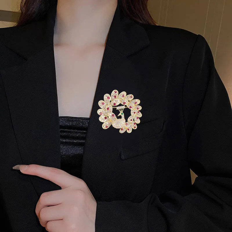 Peacock Open Screen Brooch Elegant Graceful Affordable Luxury Style Clothing Coat Overcoat Accessories Corsage High-Grade Zircon