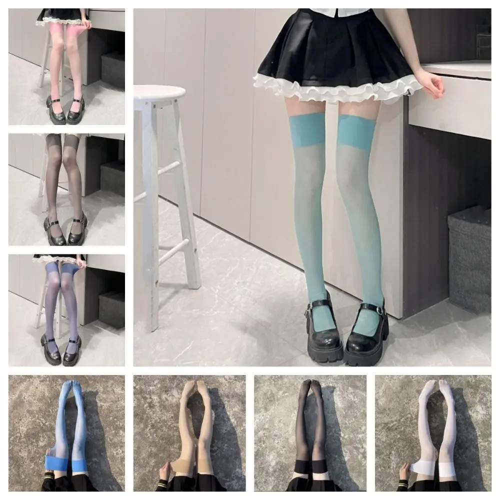 Sweet Nylon Candy Color Stockings Slimming Transparent High Tube Socks Over The Knee Socks Solid Lolita Long Socks Women