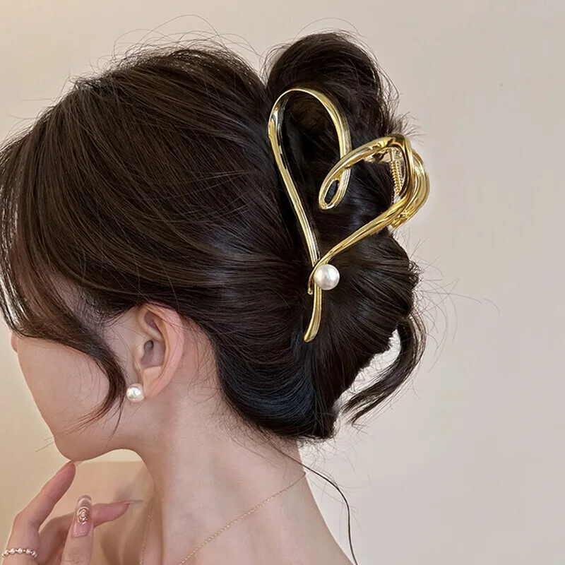 Jepit Rambut Korea Model Metal Bentuk Kepiting Tidak Beraturan, Jepit Rambut Wanita Elegan Model Shark Jaw, Jepit Rambut, Aksesoris Rambut Wanita