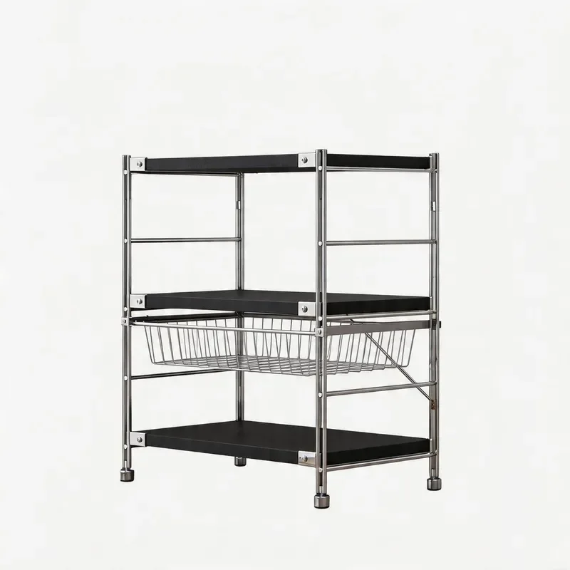Floor to Ceiling Kitchen Storage Rack Multi Layer Pull Out Vegetable Organizer with Basket Movable Microwave Shelf Unit