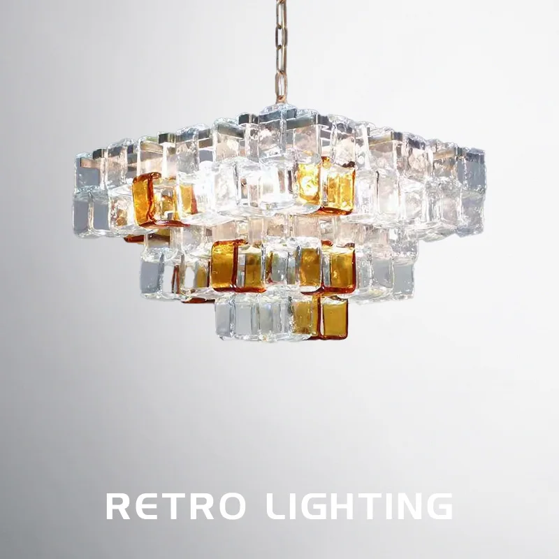 Retro sugar cube handmade glass medieval empty atmosphere living room chandelier attic ladder lamp