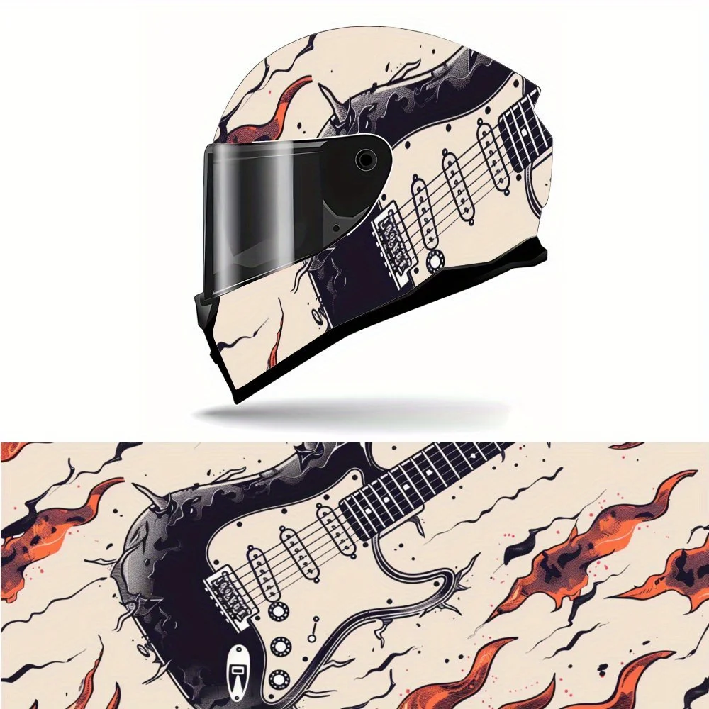 

Brilliant Flame Shadow and Guitar Rhyme Full Face Vinyl Motorcycle Helmet Decorative Sticker Waterproof Self-adhesive Gift for M