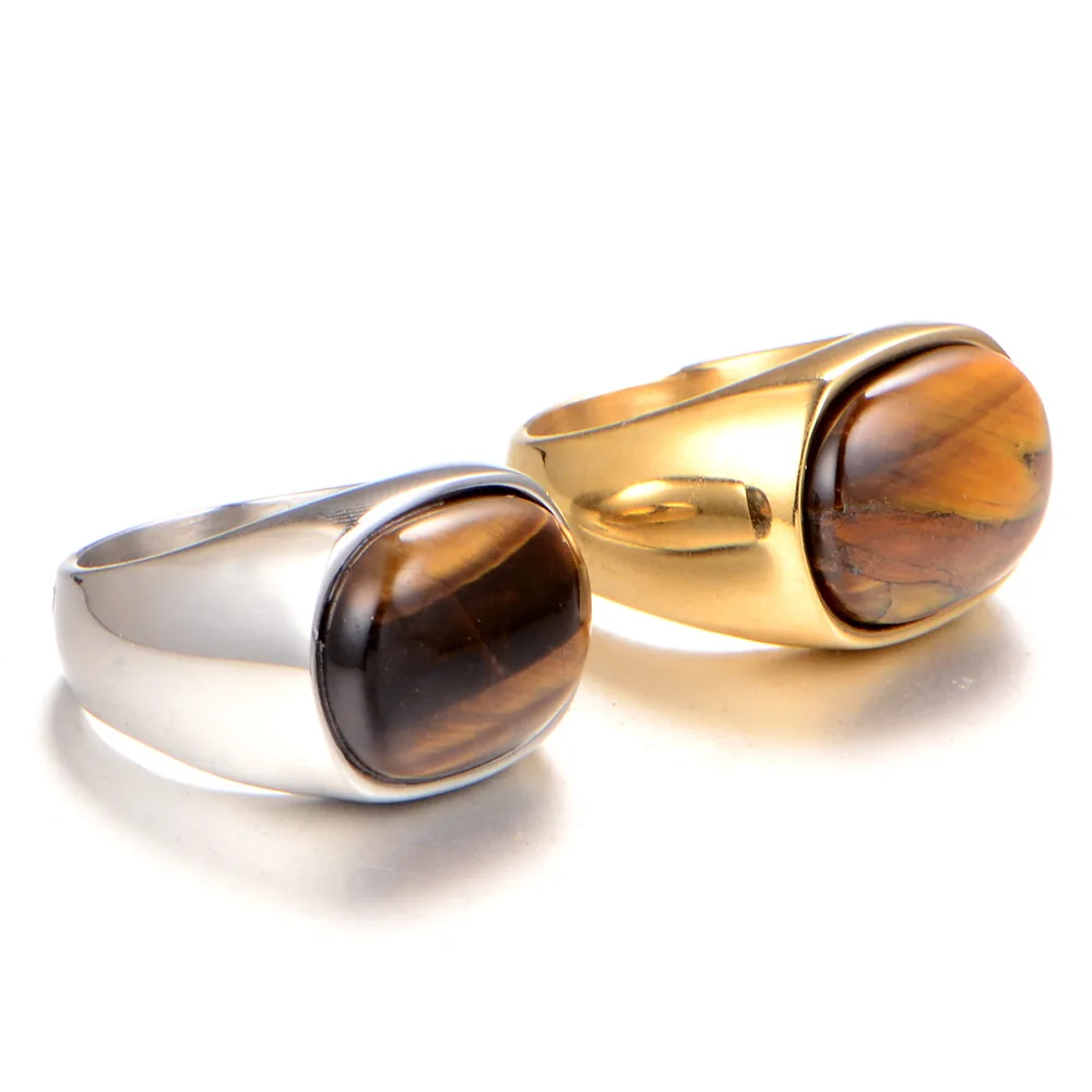 Oval Big Stone Natural Onyx Tiger Eye Big Turkish Rings For Men Vintage Stone Ring Fashion Turkish Jewelry