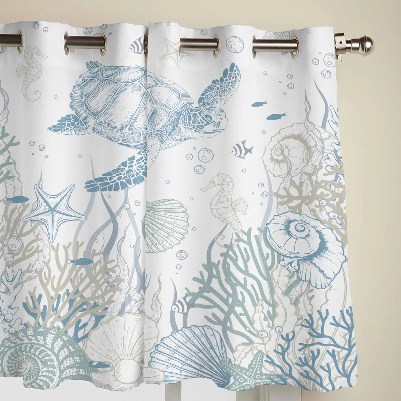 Summer Blue Green Marine Organisms Window Curtains Printing Curtains for Living Room Modern Design Bedroom Decor Drapes