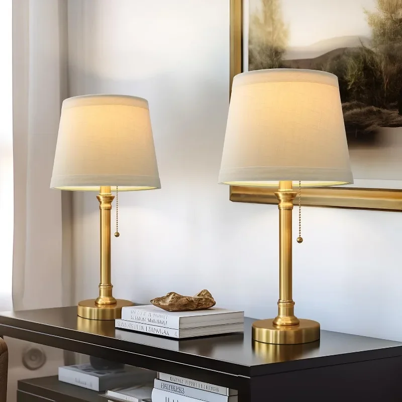 Elegant Gold Table Lamp 19.5", Candlestick Design with White Shade, for Bedroom, Living Room & Office