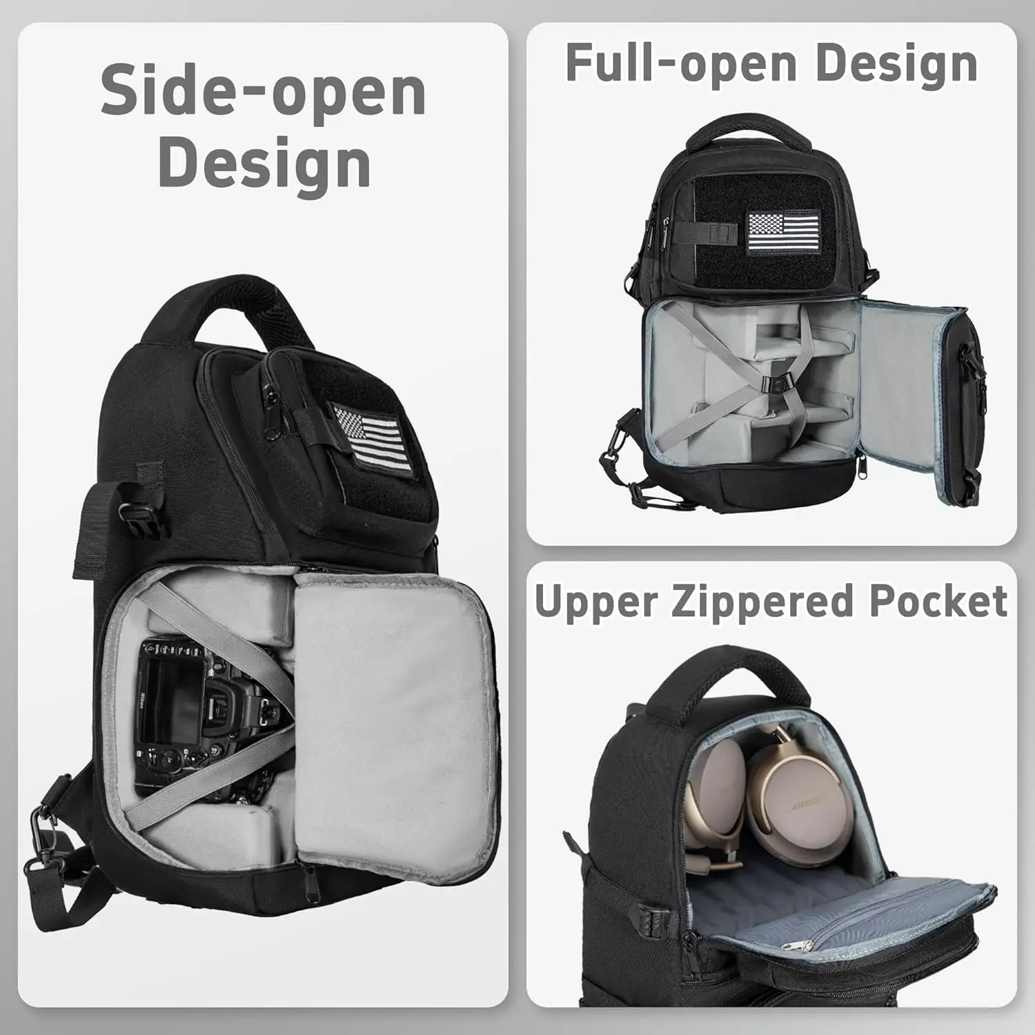 حقيبة حبال للكاميرا مع حامل ثلاثي القوائم، حقيبة ظهر للكاميرا DSLR/SLR/بدون مرآة لكاميرات Canon/Nikon/Sony/Fuji/Gopro #3