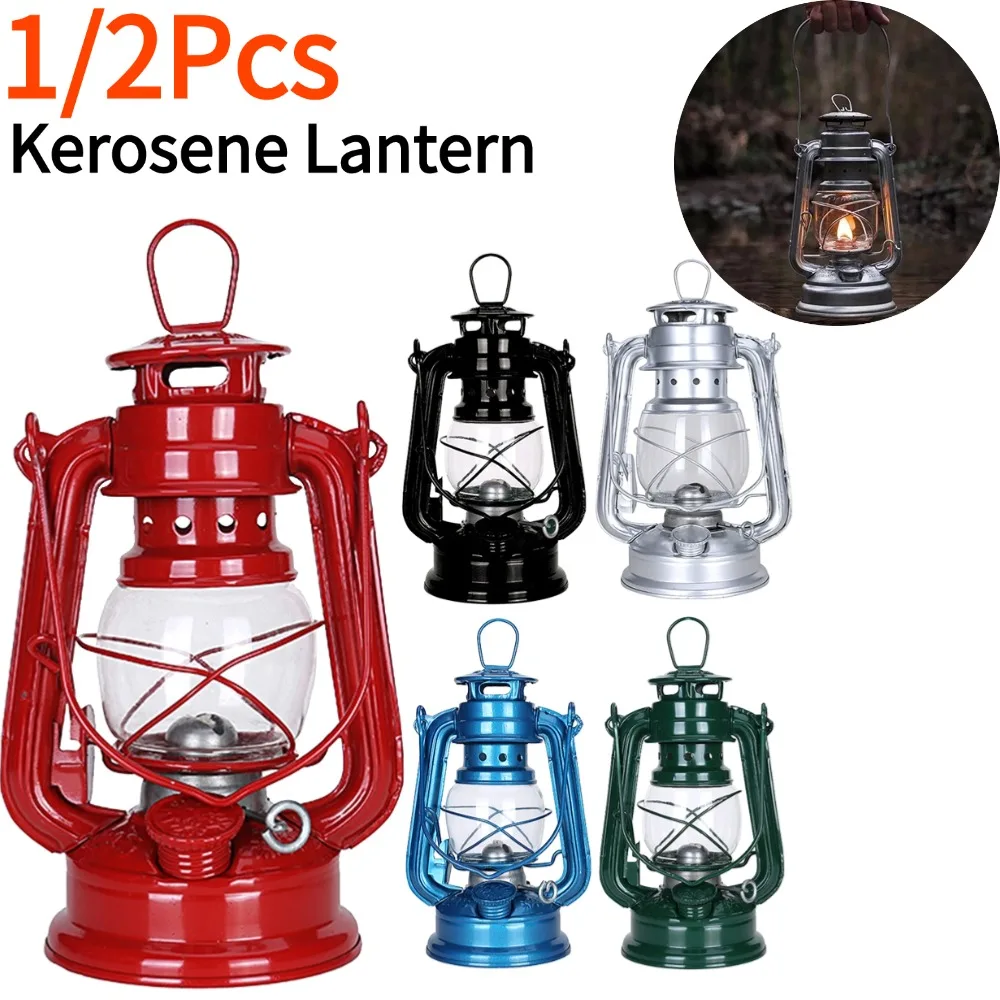 Camping Kerosene Lamp Portable Outdoor Atmosphere Lighting Tent Lanterns with Handle Vintage Oil Burning Table Hurricane Lamps