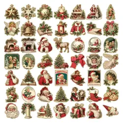 50pcs Retro Christmas Stickers Suitcase Cup Laptop Christmas Decoration Sticker Paper-cut Book Guitar DIY Waterproof Stickers