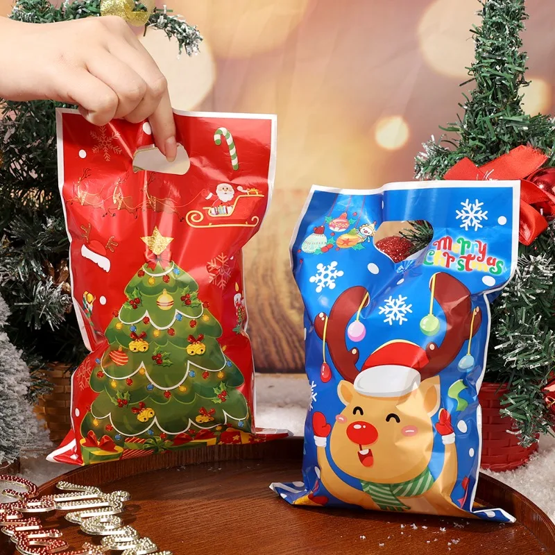 200/50Pcs Christmas Cookie Candy Bags Self Adhesive Kids Gift Packaging Biscuit Bag New Year Navidad Xmas Party Decor Supplies