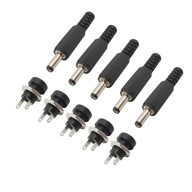 5Pair DC Power Male Plug Adapter 3.5 x 1.3mm DC Power Supply Jack Socket Female Nut Panel Mount Solder Type Wire Connectors