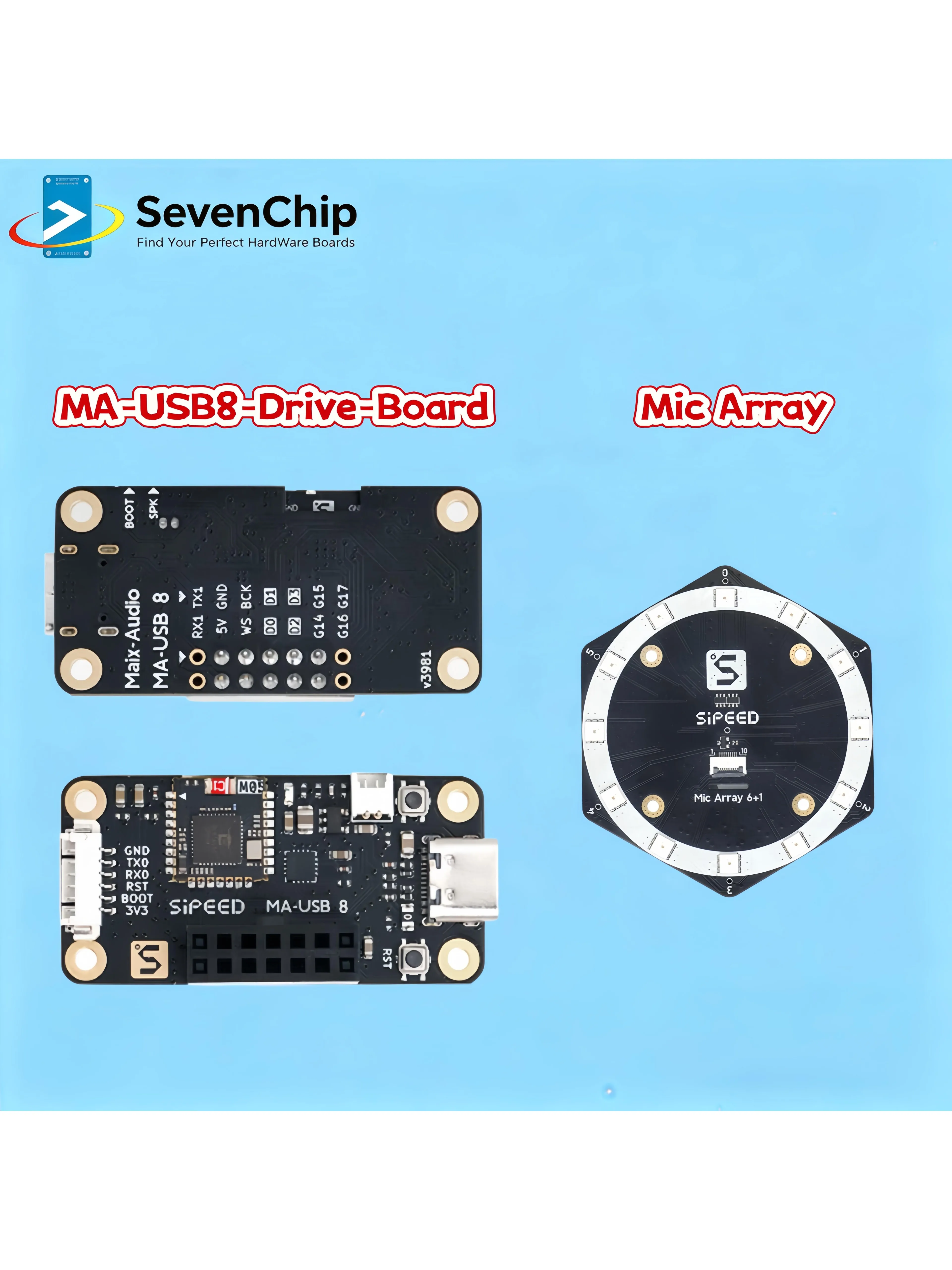 Sipeed 6+1 Mic Array Sound Source MA-USB8 Lokalizacja źródła dźwięku Beamforming Karta dźwiękowa USB bez sterowników Zestaw mikrofonów Array Opcjonalny — zdjęcie produktu 6