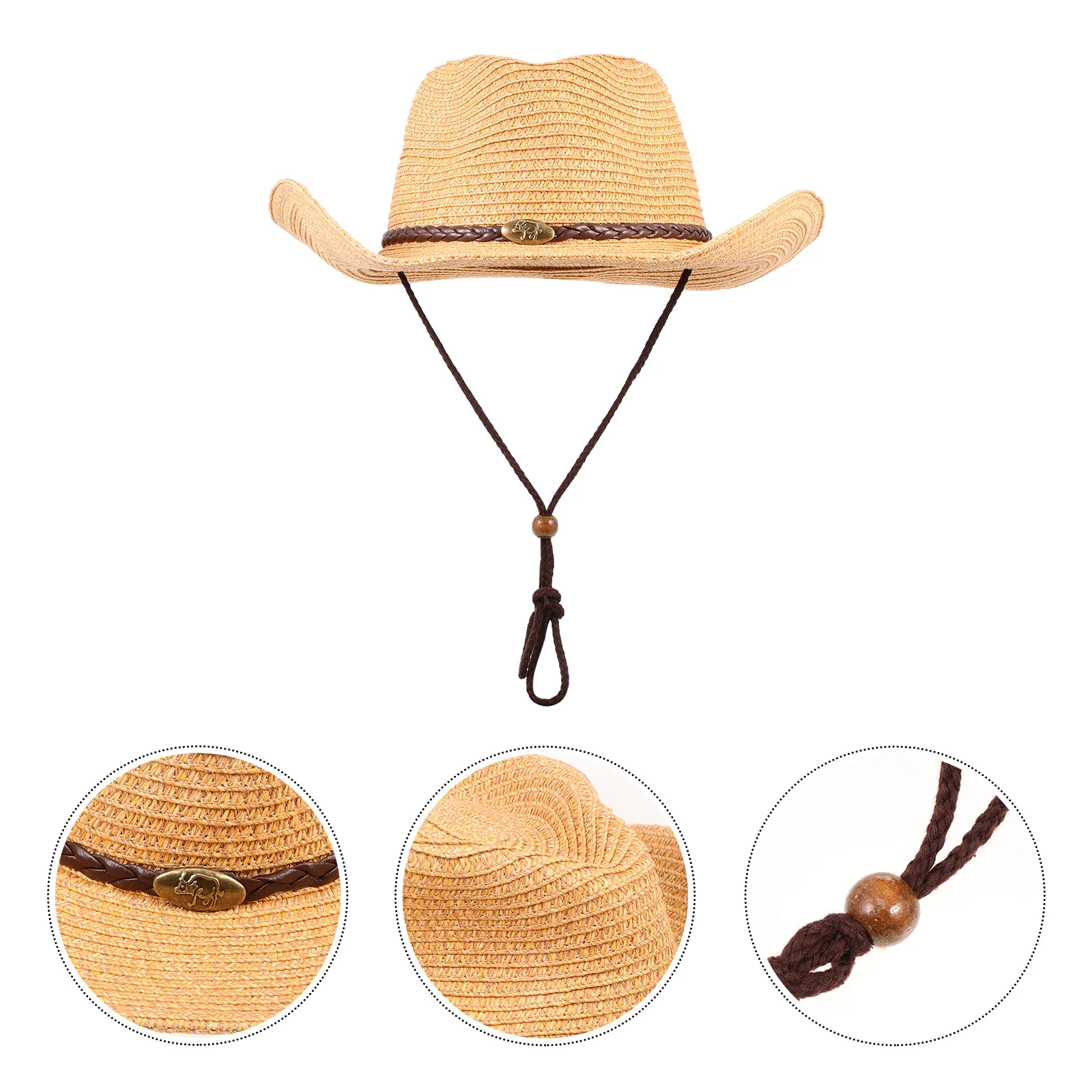 

Straw Wide Brim Sun Hat Durable Soft Material Comfortable Western Style Party Photography Hat Personalized Cover