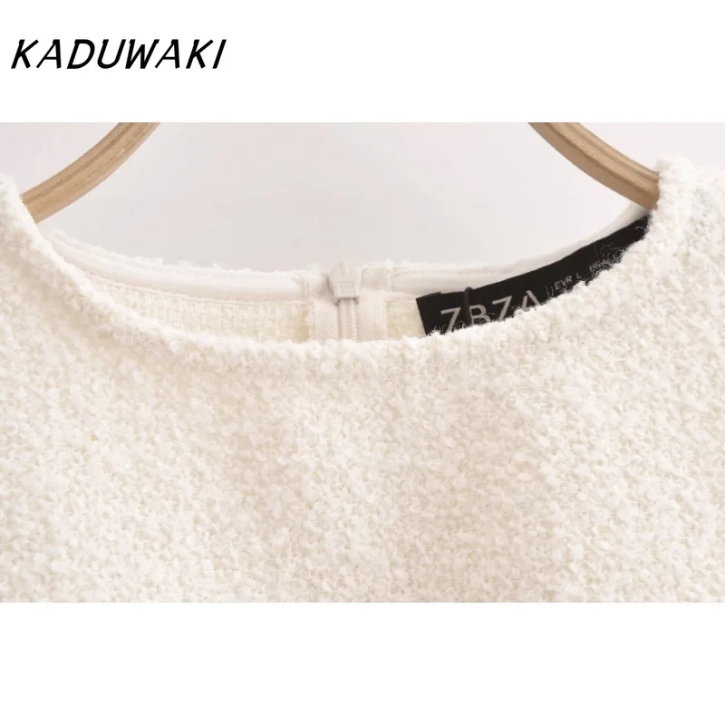 KADUWAK Fall and Winter Retro Round Neck Sleeveless Short Skirts Style Hem Textured Top Fashion Waisted A-line Bustier Ins Sets