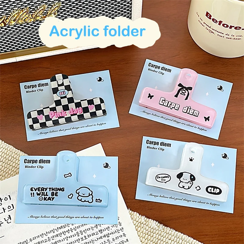 Clipes acrílicos multifuncionais, Cute Simple Handbook Storage Tools Papel de teste Pasta de Clipe de Cauda Longa