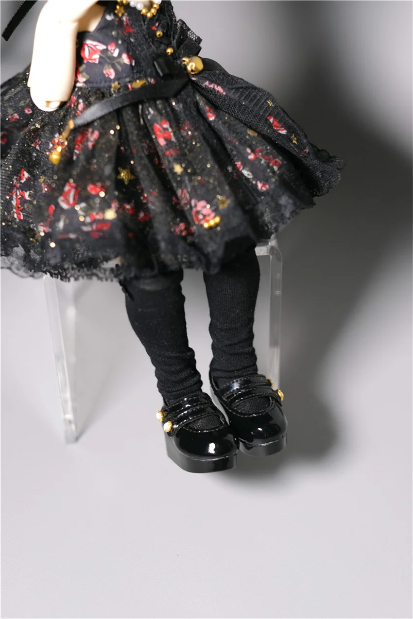 Sapatos de boneca bjd para meninas, sola grossa, preto brilhante, fivela dupla, elegante, 1/4 1/6, yosd blythe, brinquedos, presentes, acessórios de boneca fofos