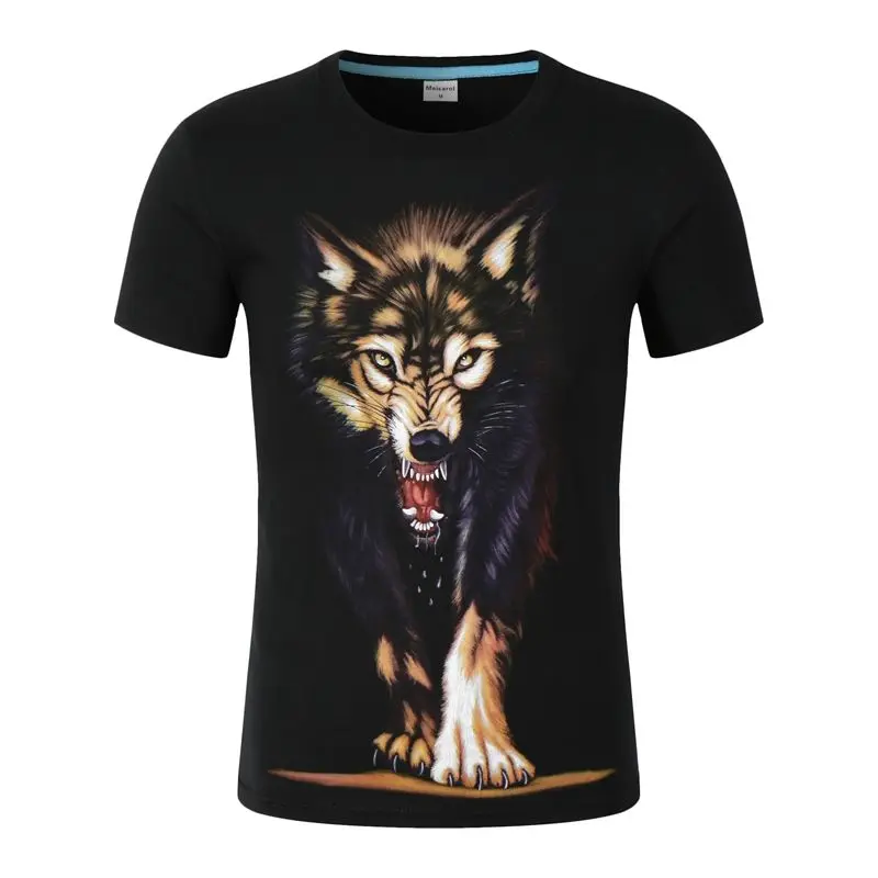 Men 3D Animal Print Black T Shirts Pug Wolf Eagle Snake Lion Graphic Crew Neck Short Sleeve Casual Tees Multiple Styles