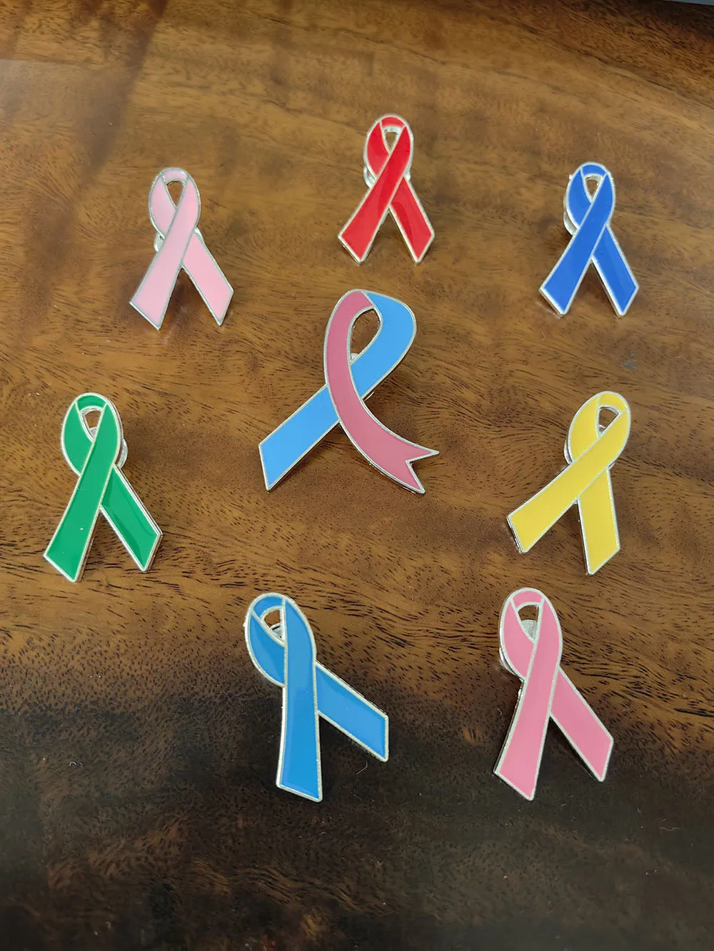 Pink Ribbon Breast Cancer Enamel Pins Red Green Yellow Purple White Blue Black Orange Rose Prevention Awareness Badge Brooches