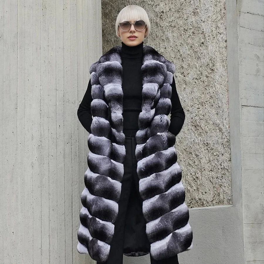 

Цветные куртки из шиншиллы с воротником, жилет из натурального кроличьего меха, женский жилет, длинный новый стиль, осенне-зимняя верхняя одежда из натурального меха