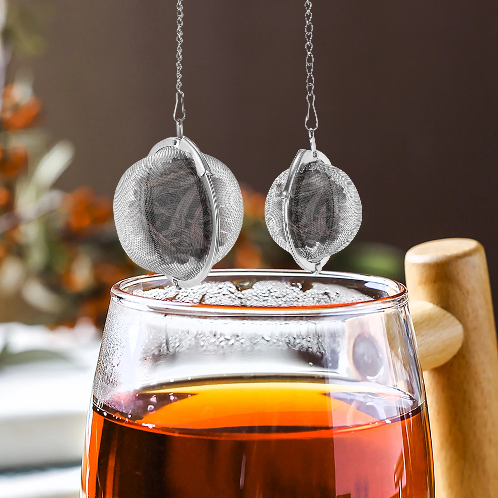 [2pcs] Stainless Steel Tea Ball Mesh Infuser Strainer Tea Filter Interval Diffuser Tea Ball Loose Leaf Tea Strainer Kitchen Tool