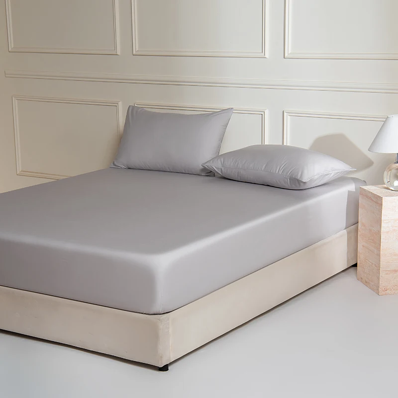 Soft tencel cotton solid color single fitted sheet household single piece bed cover protective cover, no pillowcase