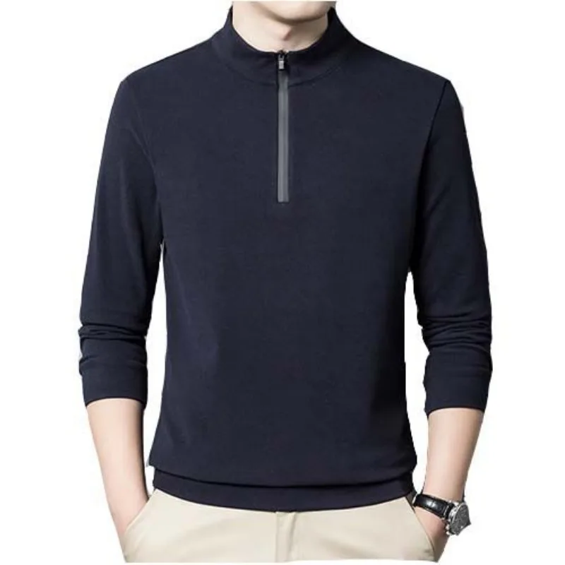 

Autumn and Winter Men's Casual Long-sleeved German Velvet Base Solid Color Zipper Stand Collar Top