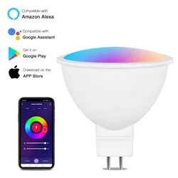 Suidhome Smart LED Bulb WIFI Connect GU5.3/MR16 DC12V Mini Spotlight 5W Lamp Work With Alexa Google Home RGBCW Color Changing