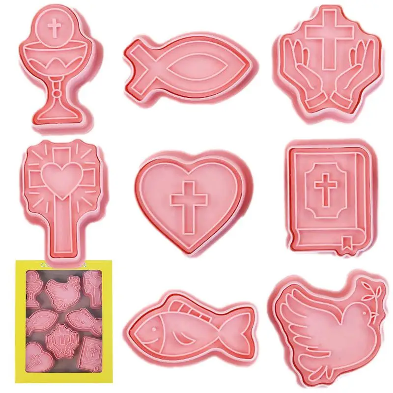 Christian Cookie Cutters Cross Cookie Cutter Shapes Set Of 8 3D Cartoon Cross Peace Dove Chalice Christian Fish Shape Cookie