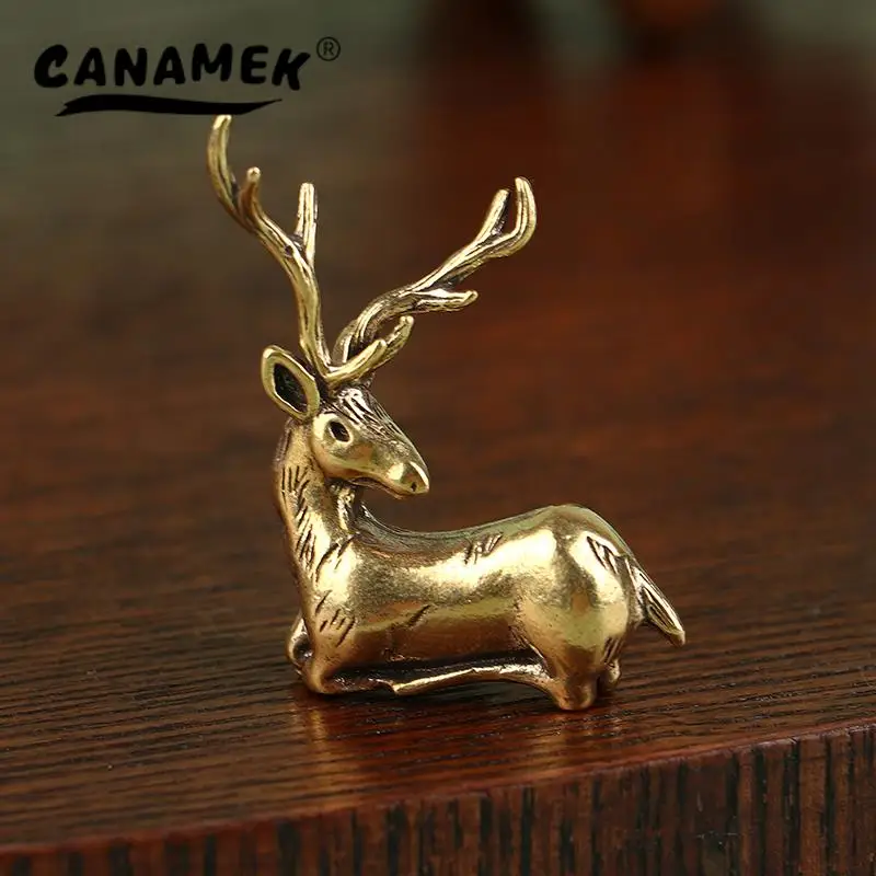 1Pc Retro Brass Christmas Elk Miniature Figurine Festival Decoration Accessories Mini Deer Statue Desktop Ornament Decors