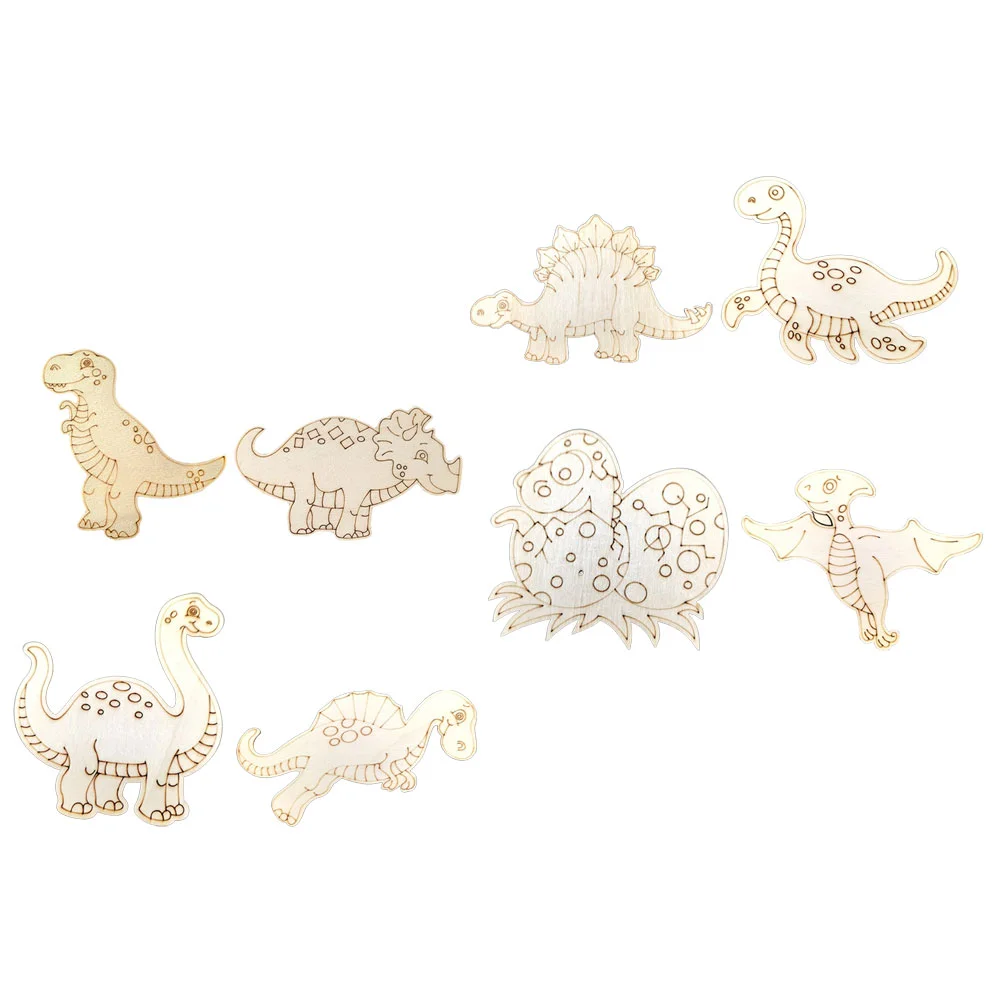 8 Pcs Handmade DIY Dinosaur Wood Chips Graffiti Unfinished Animal Cutouts Other Products Unpainted Wooden Crafts Child