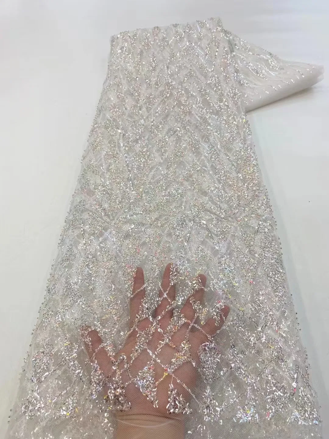 럭셔리 아프리카 스팽글 레이스 직물 고품질 5 야드 자수 웨딩 파티 봉제에 대한 프랑스 나이지리아 얇은 명주 그물 레이스 원단