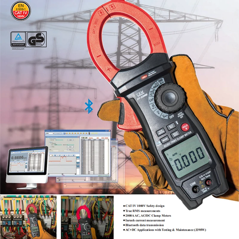 

2000A True RMS Digital PV Clamp Meter 1000V AC DC Voltmeter Pliers Ammeter 3398B Inrush Current NCV ACV Test