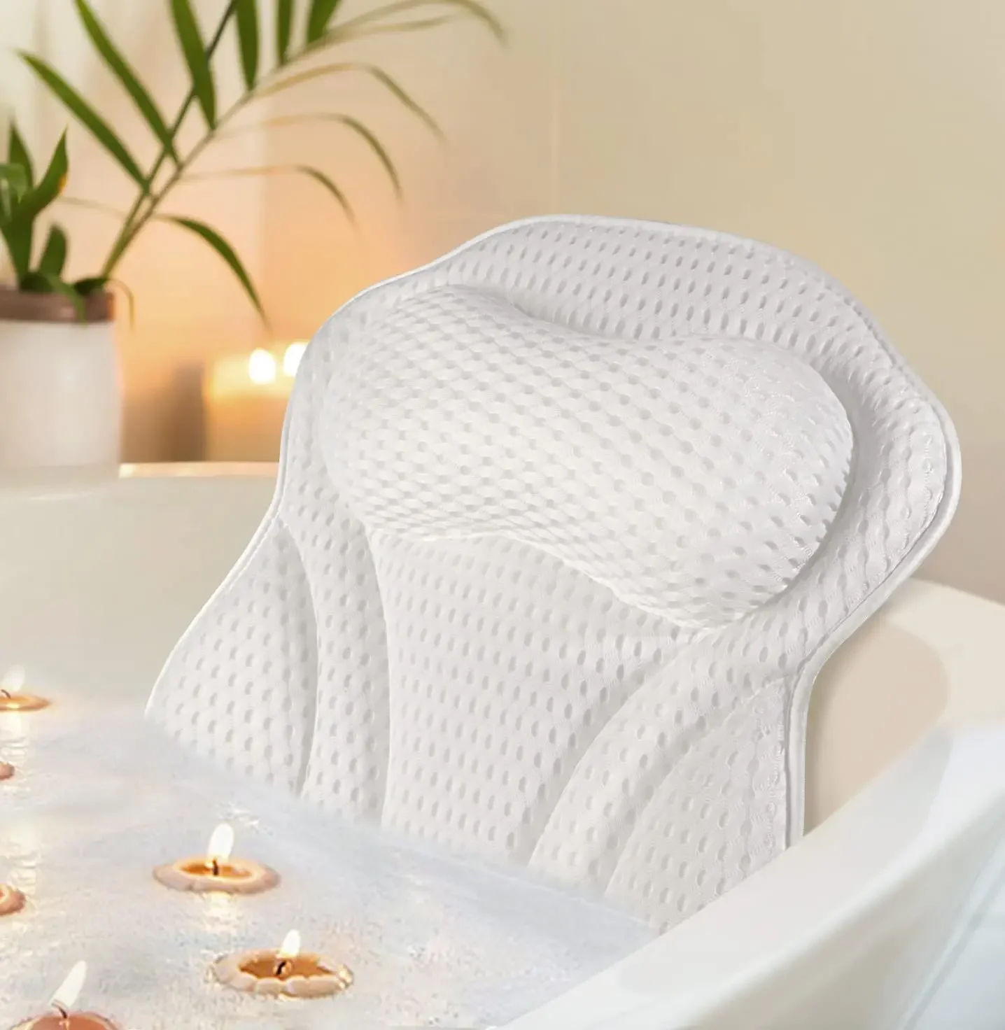 

Bathtub Pillow for Tub, Bath Pillow for Neck & Back Support with Strong Suction Cups, Soft Spa Bath Pillow