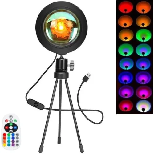 Sunset Sunset Sunset sun lamp with USB, LED adjustable 16 colors remote control (lamp with tripod) COSHANO