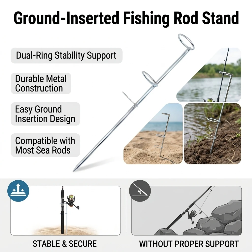 Verstellbarer Angelrutenhalter aus Metall mit Doppelring, 30/37/47 cm, für Meeres-, See- und Flussangeln, langlebig, unverzichtbar für Angler. – Detail 4